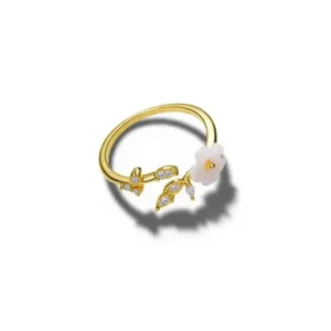 Elegant China Gold Flower Ring – Floral Design with Zircon Touch